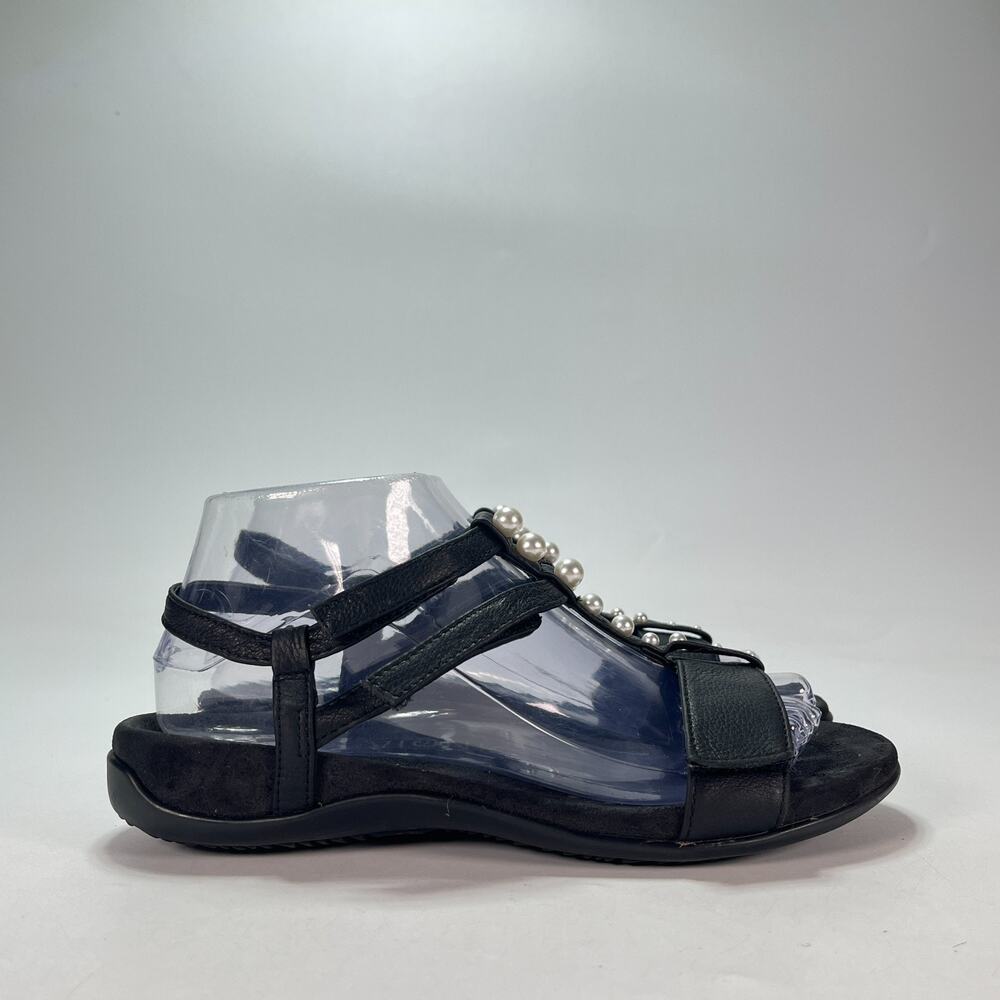 Vionic Mikah Black Strappy Backstrap Pearl Stud T Straps Sandals Women's Size 7
